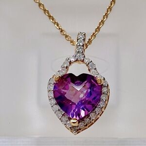 Amethyst Heart Pendant February Birthstone 4 Carats Diamond 18K Gold Vermeil